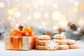 Light background with cookies and a gift for Saint Nicholas Day Royalty Free Stock Photo