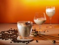 on a light background a glass with dessert and coffee beans. Chocolate mousse in a glass Royalty Free Stock Photo