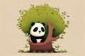 on a light background panda sits near a tree children\'s stylization minimalism Generative AI Royalty Free Stock Photo