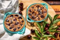 French cuisine. Clafoutis. Homemade cake. French cherry pie. On a wooden background.