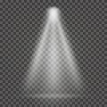 Light beam on transparent background. Bright spotlight light beam