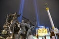 Light beams, which symbolize activist\'s souls killed during Euromaidan in Kyiv, Ukraine, 20-02-2020