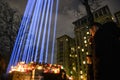 Light beams, which symbolize activist\'s souls killed during Euromaidan in Kyiv, Ukraine, 20-02-2020