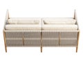 Light beige fabric sofa with pillow and plaid. 3d render