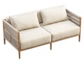 Light beige fabric sofa with pillow and plaid. 3d render