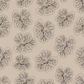 Light beige Hibiscus flower print. Gorgeous nasturtium. Vintage Floral Pattern. Seamless background. Fashion Texture. Line drawing