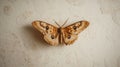 Large Brown Moth with Eye Spots on Textured Wall, Macro Wildlife Photography Close-up Royalty Free Stock Photo