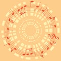 Light beige music background with musical notes as round frame  and abstract circles - vector Royalty Free Stock Photo
