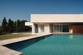 Light beige tones in modern house exterior of one-storey villa. Royalty Free Stock Photo
