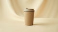 Light beige travel mug with white lid on a soft gradient background soft lighting Royalty Free Stock Photo
