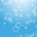 Light blue abstract background with a bokeh in the form of circles. Underwater world with air bubbles. Vector illustration. Royalty Free Stock Photo