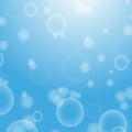 Light blue abstract background with a bokeh in the form of circles. Underwater world with air bubbles. Vector illustration Royalty Free Stock Photo