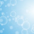 Light blue abstract background with a bokeh in the form of circles. Underwater world with air bubbles. Vector illustration Royalty Free Stock Photo