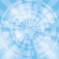 Light blue abstract vector background with map and rays Royalty Free Stock Photo