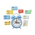 Light blue alarm clock with multiple notification bubbles and a to do list isolated on white background Royalty Free Stock Photo