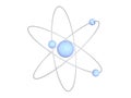 Light blue atom structure on white background