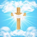 Light blue background with Christian wooden cross.