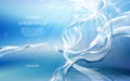 Light blue background with flows and drops of crystal clear water Royalty Free Stock Photo