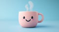 A light blue background serves as the setting for a cute pastel mug complete with a smile and steam Royalty Free Stock Photo