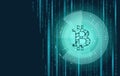 Light blue bitcoin sign cryptocurrency in hud target. Low poly geometric finance e-commerce online pay blockchain system