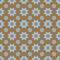 Light blue on brown with two different sized stars with squares and circles seamless repeat pattern background Royalty Free Stock Photo