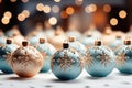 Light and blue Christmas balls on the background of bokeh lights Royalty Free Stock Photo