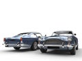 Light blue classic vintage cars - front and back view Royalty Free Stock Photo