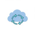 A light blue cloud graphic with four circular, curved arrows in the center, also in light b Royalty Free Stock Photo