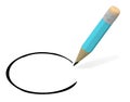 Light blue color pencil. Write a circle. A pencil with an eraser Royalty Free Stock Photo