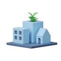 Light blue 3 D buildings with green plant on small house Royalty Free Stock Photo