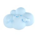 Light blue 3d cloud icon face rendering. Render soft round cartoon fluffy cloud icon shape illustration isolated on