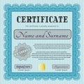 Light blue Diploma or certificate template. Retro design. With complex linear background