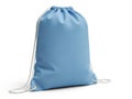 Light blue drawstring bag with white cord strings Royalty Free Stock Photo