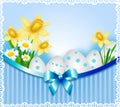 Light blue easter background with daffodil Royalty Free Stock Photo
