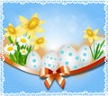 Light blue easter background with daffodil Royalty Free Stock Photo