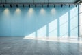 Light blue empty wall and smooth floor with interesting light glare Royalty Free Stock Photo