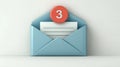 Light blue envelope with unread messages icon. Graphic shows email notification. Simple design. Modern illustration. Digital