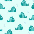 Light blue fishes on the blue background. Seamlessly tiling fish pattern.