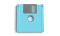 Overhead view of a light blue floppy disk with a gray slider and a white background diskette Royalty Free Stock Photo