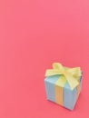 Light blue gift box on watermelon pink background. vertical. Royalty Free Stock Photo