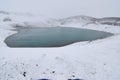 The blue Hverfjall Crater in spring with snow in background in Myvatn, Iceland Royalty Free Stock Photo