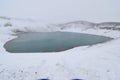 The blue Hverfjall Crater in spring with snow in background in Myvatn, Iceland Royalty Free Stock Photo