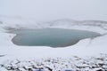 The blue Hverfjall Crater in spring with snow in background in Myvatn, Iceland Royalty Free Stock Photo