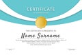 Light blue official certificate of achievement template, vector illustration