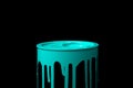 Light Blue oil paint flowing down on wall of metal bucket Royalty Free Stock Photo