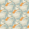 Light blue orchid flowers silhouettes seamless pattern. Orange background. Decorative doodle style Royalty Free Stock Photo