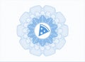 Light blue passport money rosette. with pizza slice icon inside