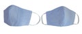 Light blue pastel cotton cloth face masks isolated on white with clipping path. Due to lack of medical protective masks during