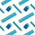 Light blue pencil, eraser and ruler seamless pattern Royalty Free Stock Photo