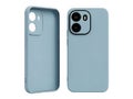 Light blue phone case with cutouts transparent background Royalty Free Stock Photo
